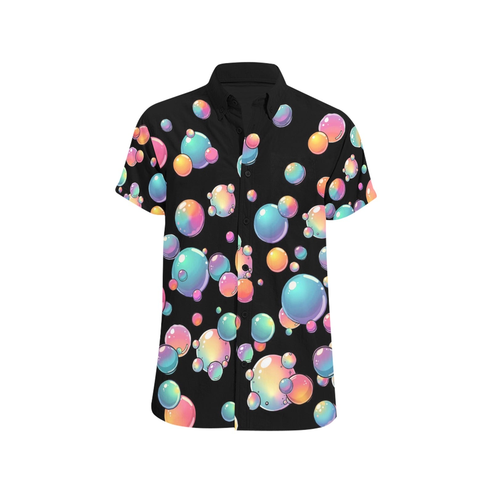 Black shirt with colourful bubble pattern for bubble artists and face painters