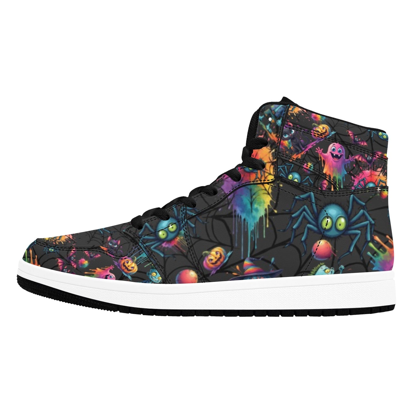 Colorful Halloween-themed sneaker with black background