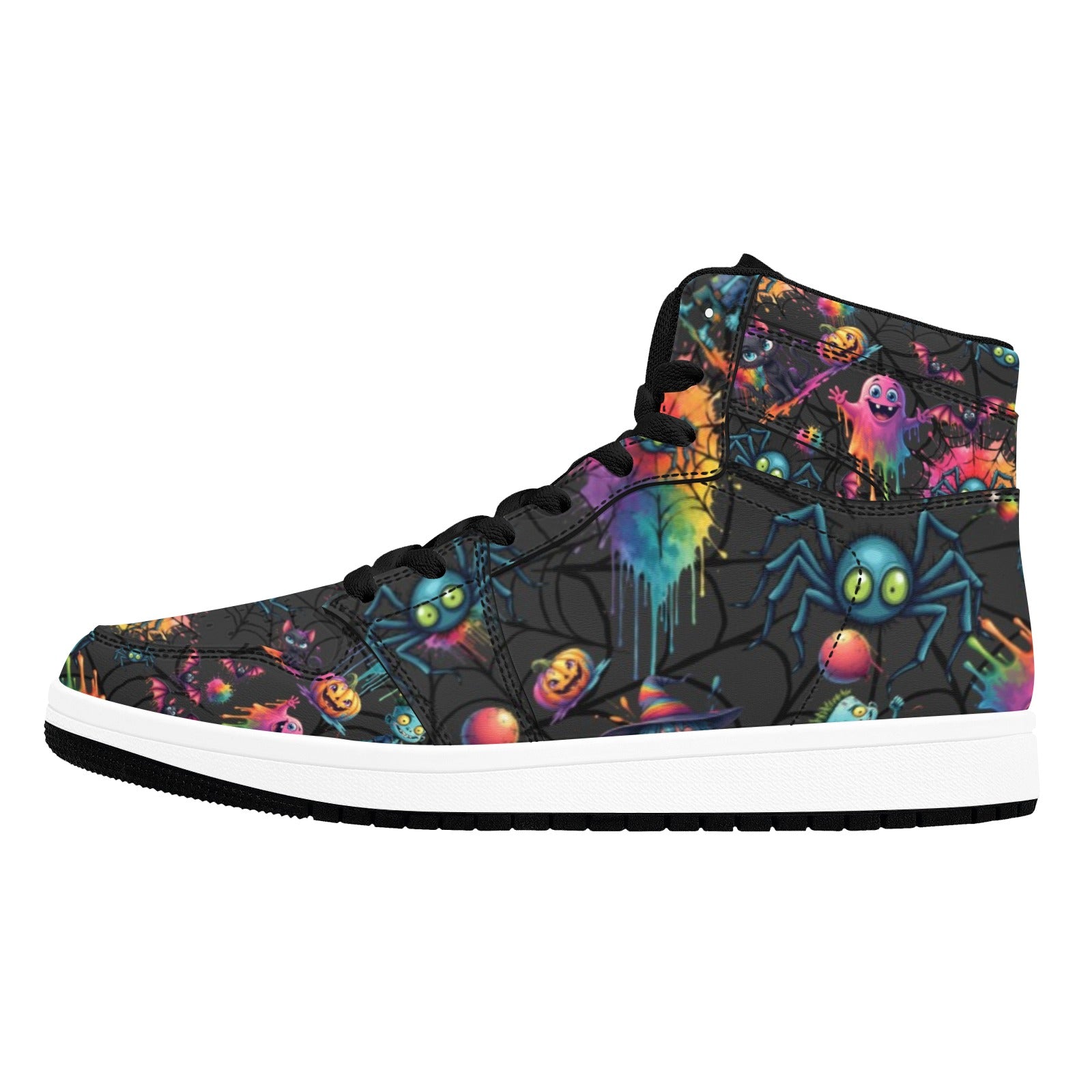 Colorful Halloween-themed sneaker with black background