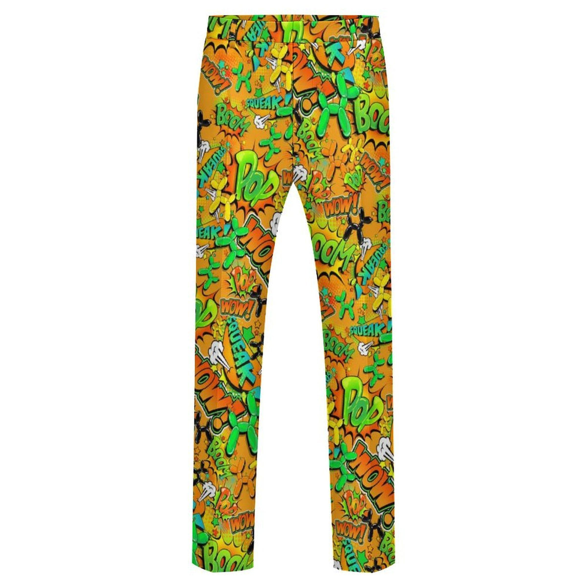 Orange and green pop art balloon artists pants. Fun and colourful for party entertainers