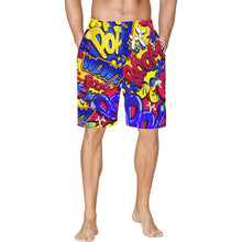 Load image into Gallery viewer, Balloon Twister Shorts in red, yellow and blue comic book deign