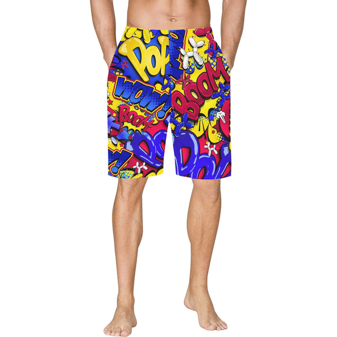 Balloon Twister Shorts in red, yellow and blue comic book deign