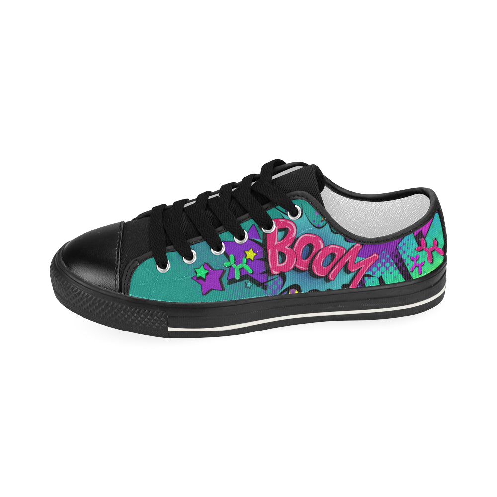 Leaky Squeaky BOOM! Teal on Black - Women's Sully Canvas Shoe (SIZE 6-10)