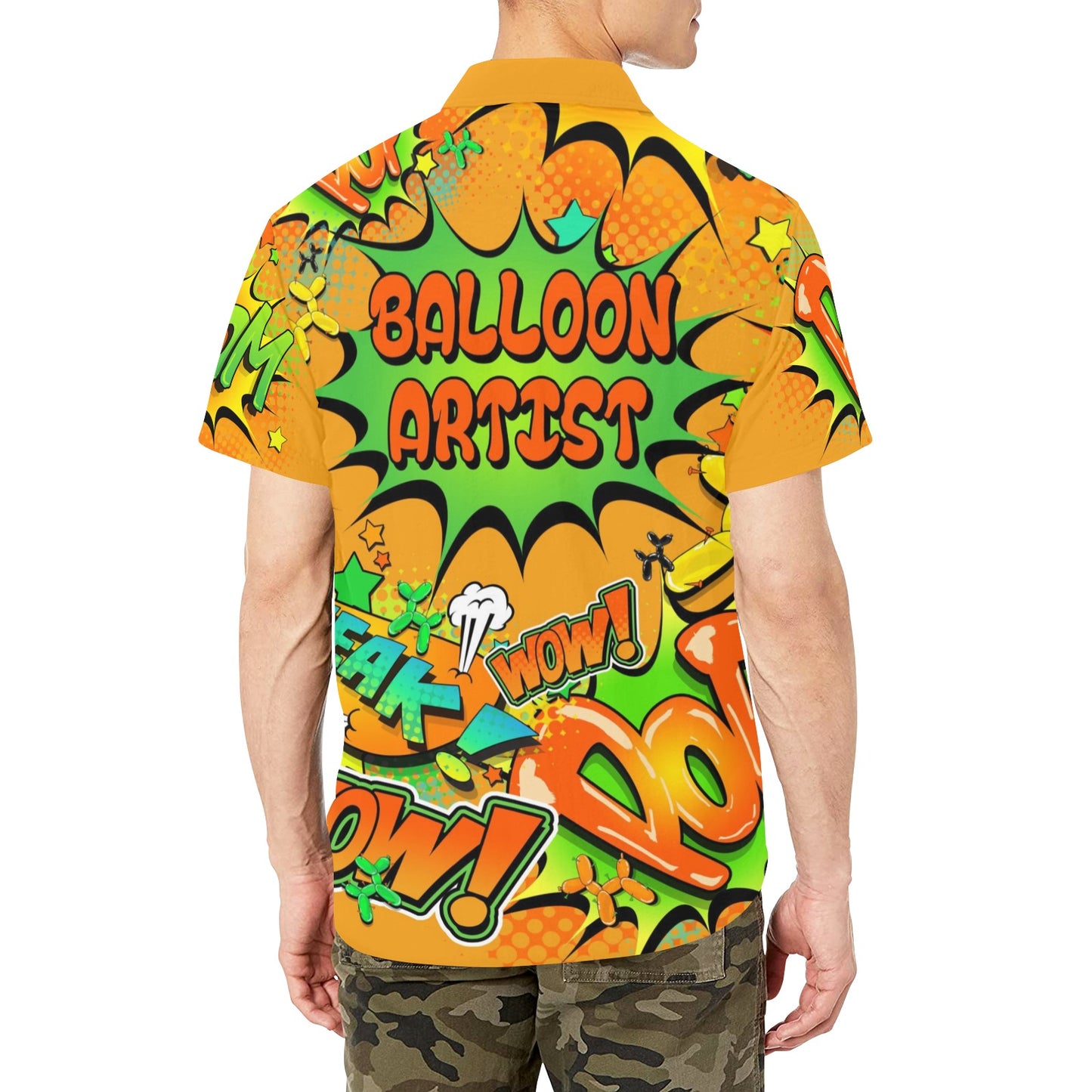 Party shirt for Balloon Twisters and Entertainers in orange and green