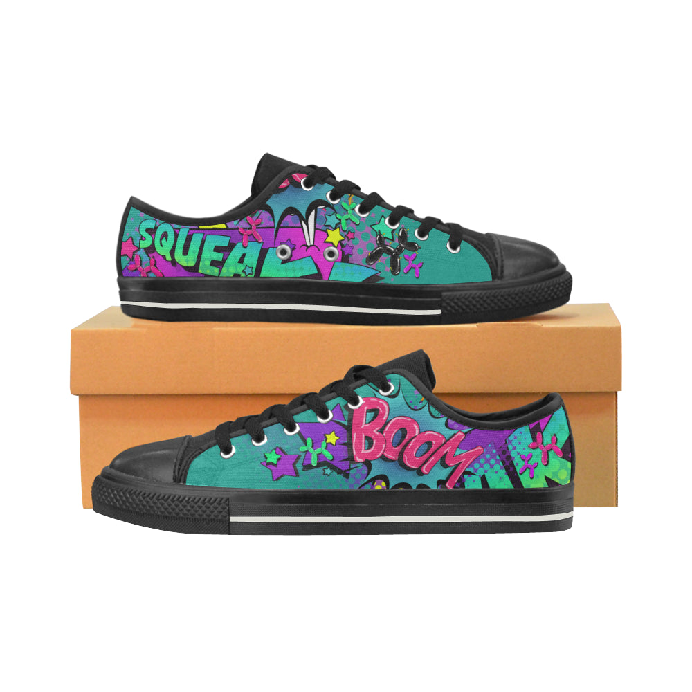 Leaky Squeaky BOOM! Teal on Black - Women's Sully Canvas Shoe (SIZE 6-10)