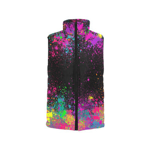 Padded vest with paint splatter and Balloon Artists Text on back