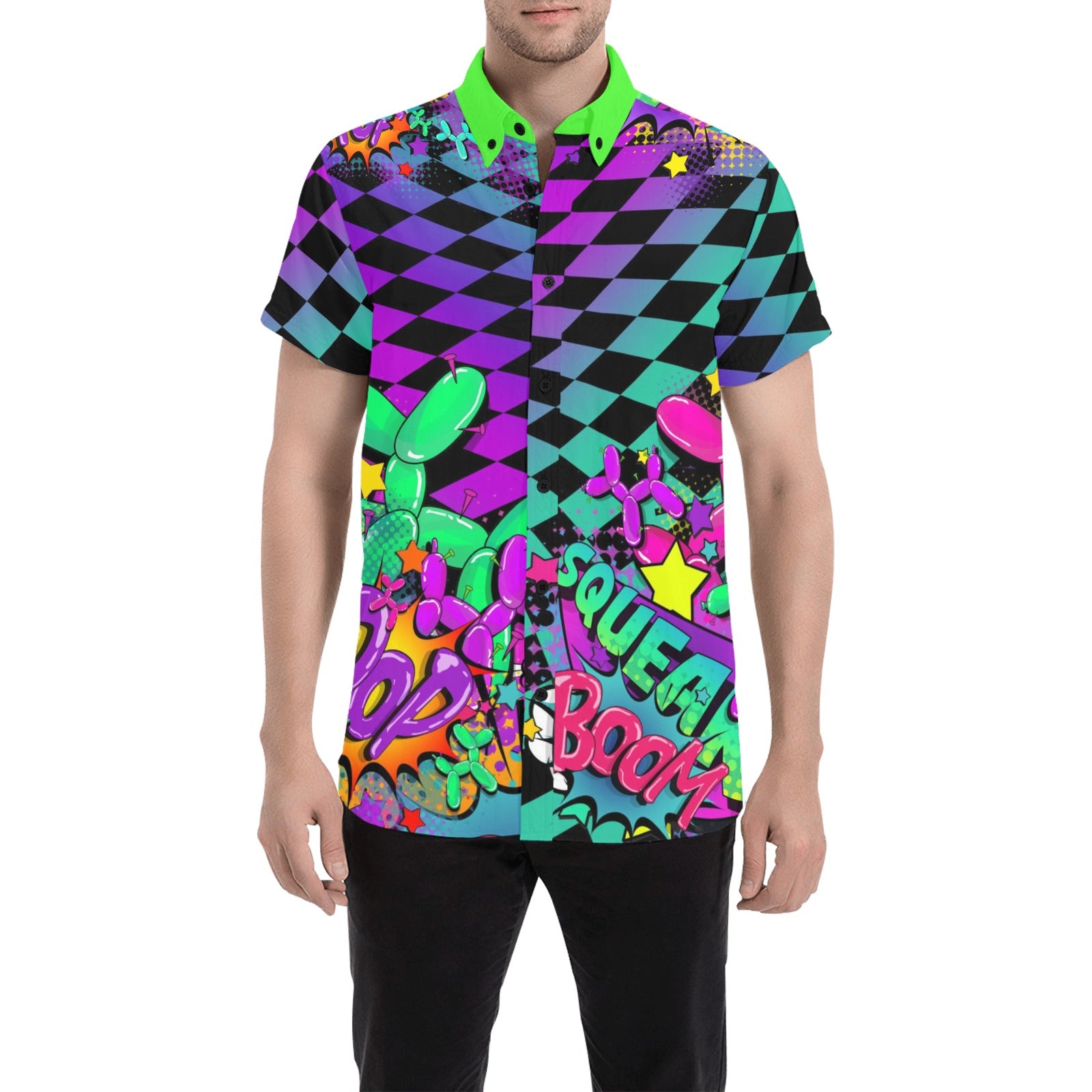 balloon artists shirt with fun colourful pop art design