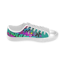 Load image into Gallery viewer, Leaky Squeaky BOOM! Teal on White - Men&#39;s Sully Canvas Shoe (SIZE 6-12)