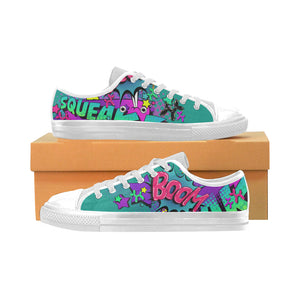 Leaky Squeaky BOOM! Teal on White - Men's Sully Canvas Shoe (SIZE 6-12)