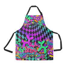 Load image into Gallery viewer, Purple, teal and black pop art Apron for artists