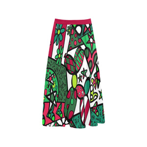 Christmas Patchwork - Mid Length Pleated Skirt