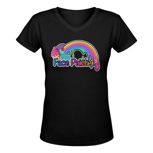 Face Painter V-Neck T Shirt with Rainbow