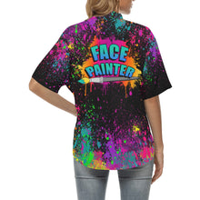Load image into Gallery viewer, Face Painting Shirt Black with paint splatter and face painter text front and back