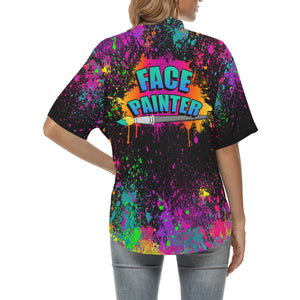 Face Painting Shirt Black with paint splatter and face painter text front and back