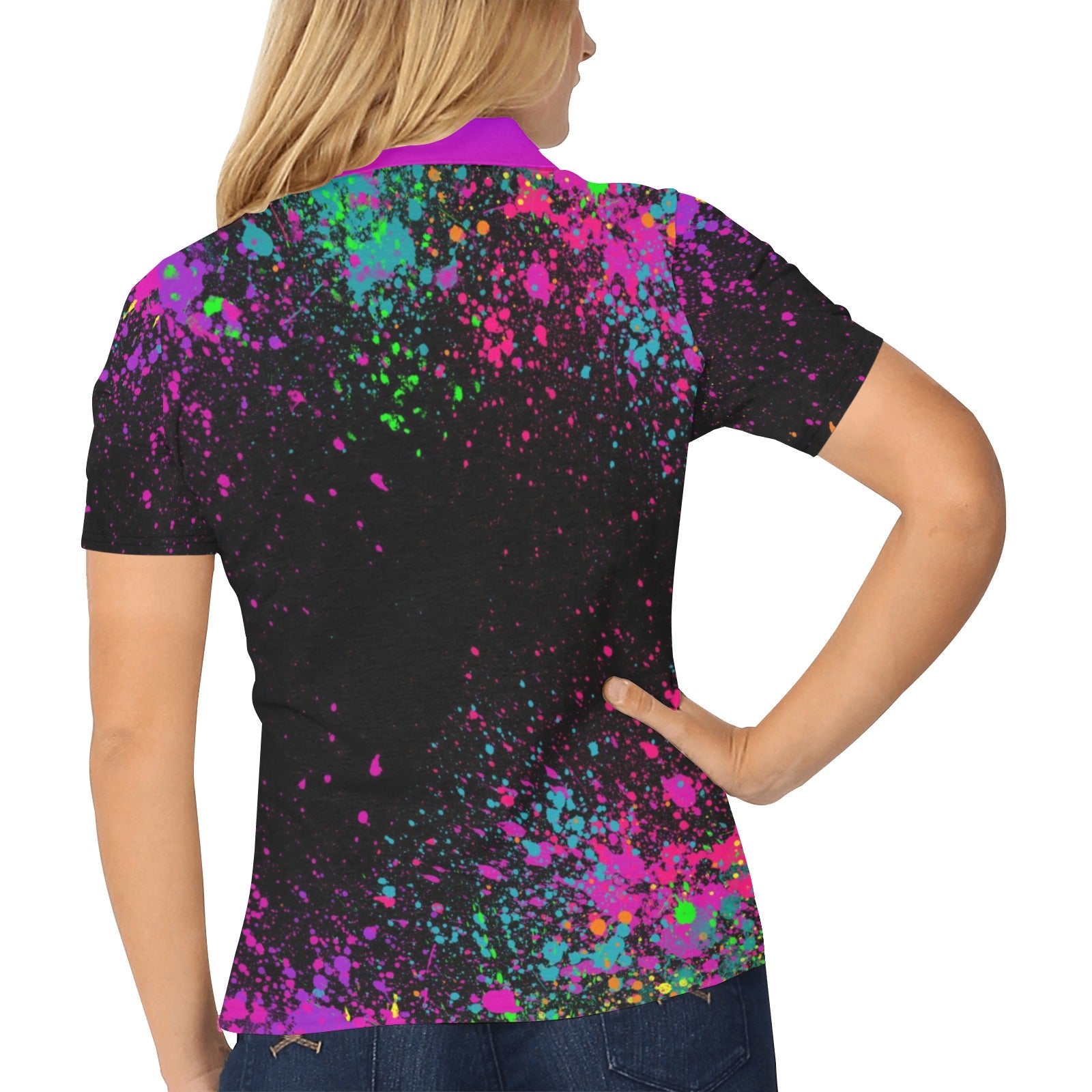 Balloon Twisting Polo Shirt with colourful paint splatter design
