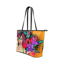 Load image into Gallery viewer, Squatting balloon dog tote bag in Orange, made from synthetic leather