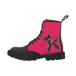Red boot with black balloon dogs for balloon artists and balloon twisters