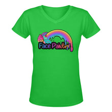 Load image into Gallery viewer, Green Face Painter V-Neck T-Shirt with Rainbow