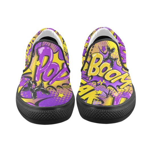 Yellow and purple balloon twisting shoes