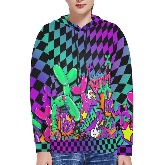 Women balloon twister Hoodie Purple and teal