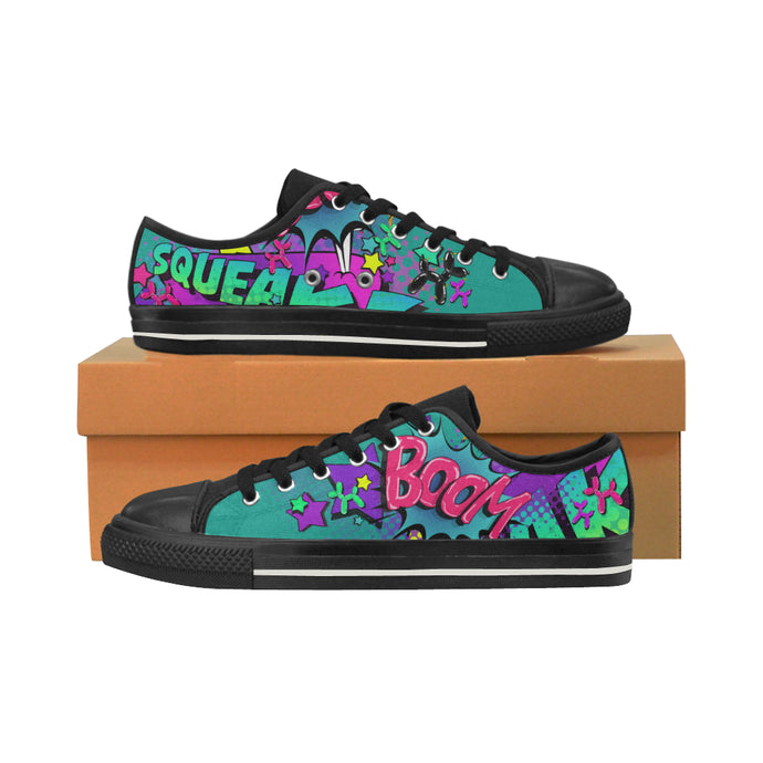 Leaky Squeaky BOOM! Teal on Black - Men's Sully Canvas Shoe (SIZE 13-14)