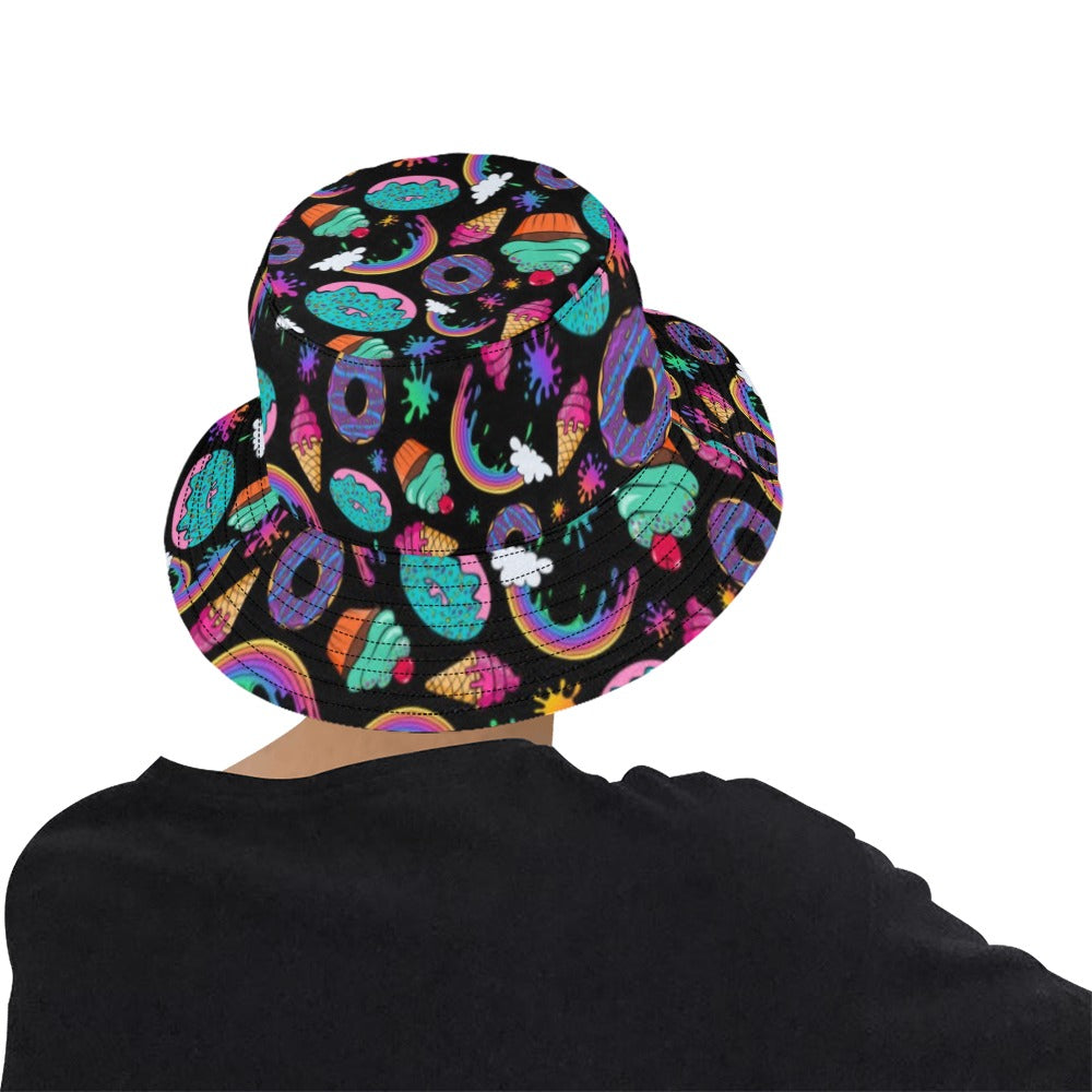 Fun bucket hat with colourful donuts, cup cakes and ice creams