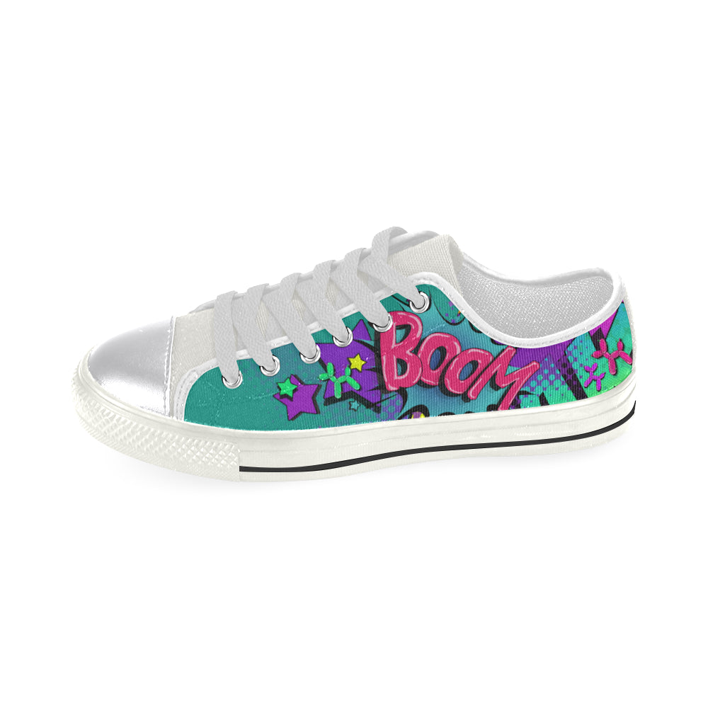 Leaky Squeaky BOOM! Teal on White - Women's Sully Canvas Shoe (SIZE 11-12)