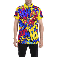 Load image into Gallery viewer, Balloon twisting shirt red, yellow and blue comic book design