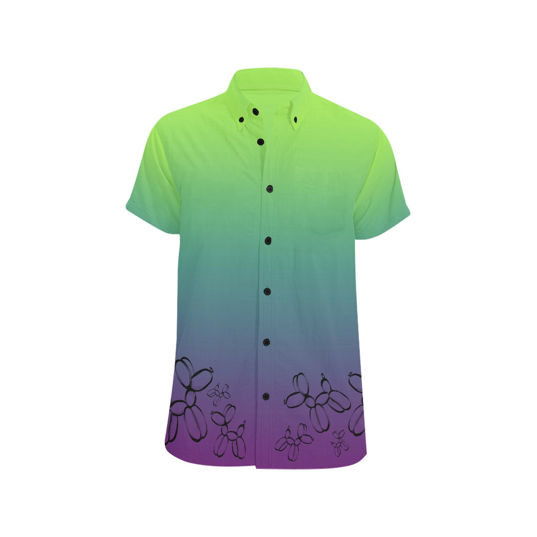 Green and purple Balloon twisting shirt with balloon dogs