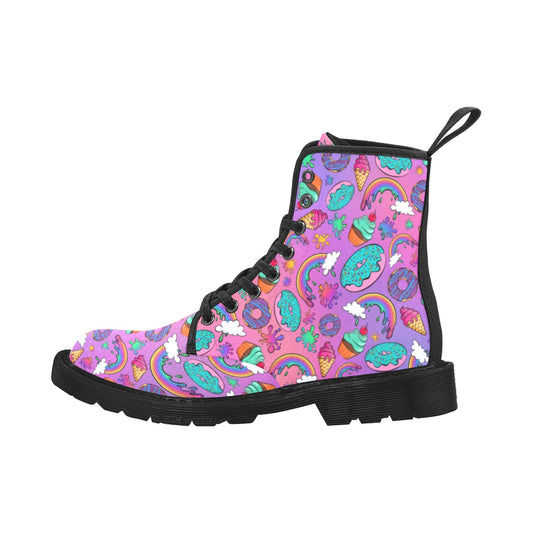Party Boots with cartoon rainbows and desserts 
