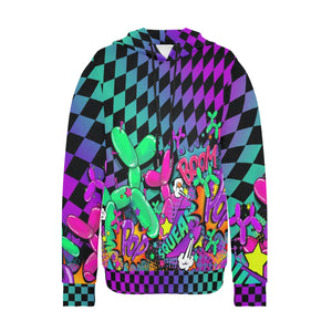  Balloon twisting hoodie for ladies. Purple and teal balloon dogs