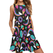 Load image into Gallery viewer, Flared shift dress with pockets and cute dessert design