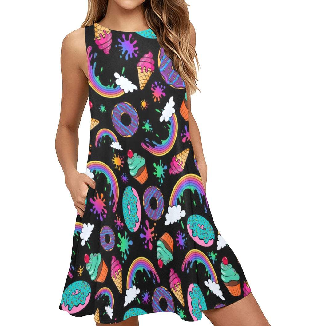 Flared shift dress with pockets and cute dessert design