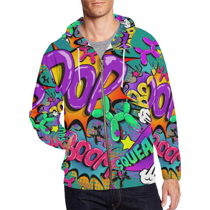 Leaky Squeaky BOOM! on Teal - Classic Men's Zip Hoodie (3XL-4XL)