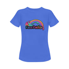 Load image into Gallery viewer, Blue Face Painter t-shirt with rainbow and desserts design