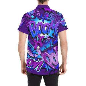 Shirt for Balloon Twisting, purple and blue pop art balloon dogs