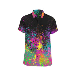 Face painting and glitter artist shirt with paint splatter