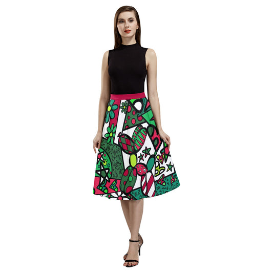 Christmas Patchwork - Mid Length Pleated Skirt