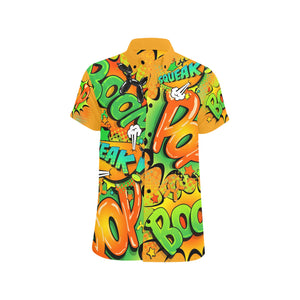Professional Balloon twisting shirt in orange and green with balloon dogs and chest pocket