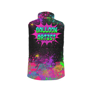 Balloon Twister and face painter vest with paint splatter 