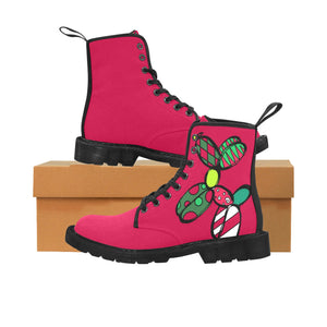 Patchwork on Red - Women's Ollie Combat Boots