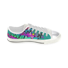 Load image into Gallery viewer, Leaky Squeaky BOOM! Teal on White - Women&#39;s Sully Canvas Shoe (SIZE 11-12)