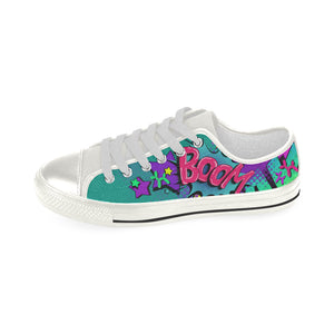 Leaky Squeaky BOOM! Teal on White - Women's Sully Canvas Shoe (SIZE 6-10)