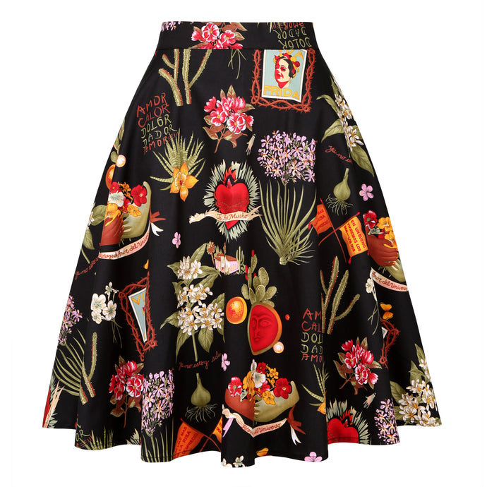 Frida Kahlo on black - Juliette Swing Skirt