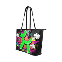 Load image into Gallery viewer, comic style balloon dog tote bag, made from synthetic leather - Black