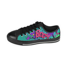 Load image into Gallery viewer, Leaky Squeaky BOOM! Teal on Black - Men&#39;s Sully Canvas Shoe (SIZE 13-14)