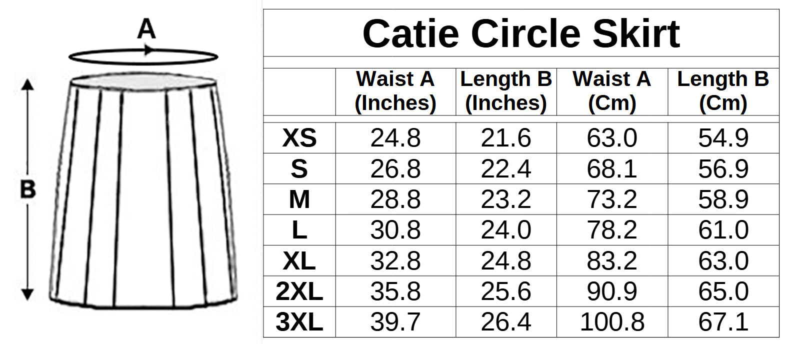 Balloon Dog Apparel Circle Skirt Sizing Guide