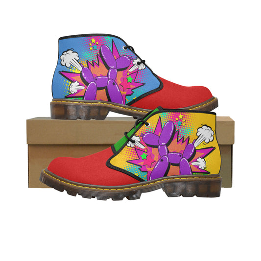 Purple Comic Dog Clown Colours - Men's Wazza Canvas Boots (SIZE 7-12)