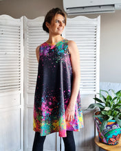 Load image into Gallery viewer, Flared Shift Dress with Paint Splatter Pattern