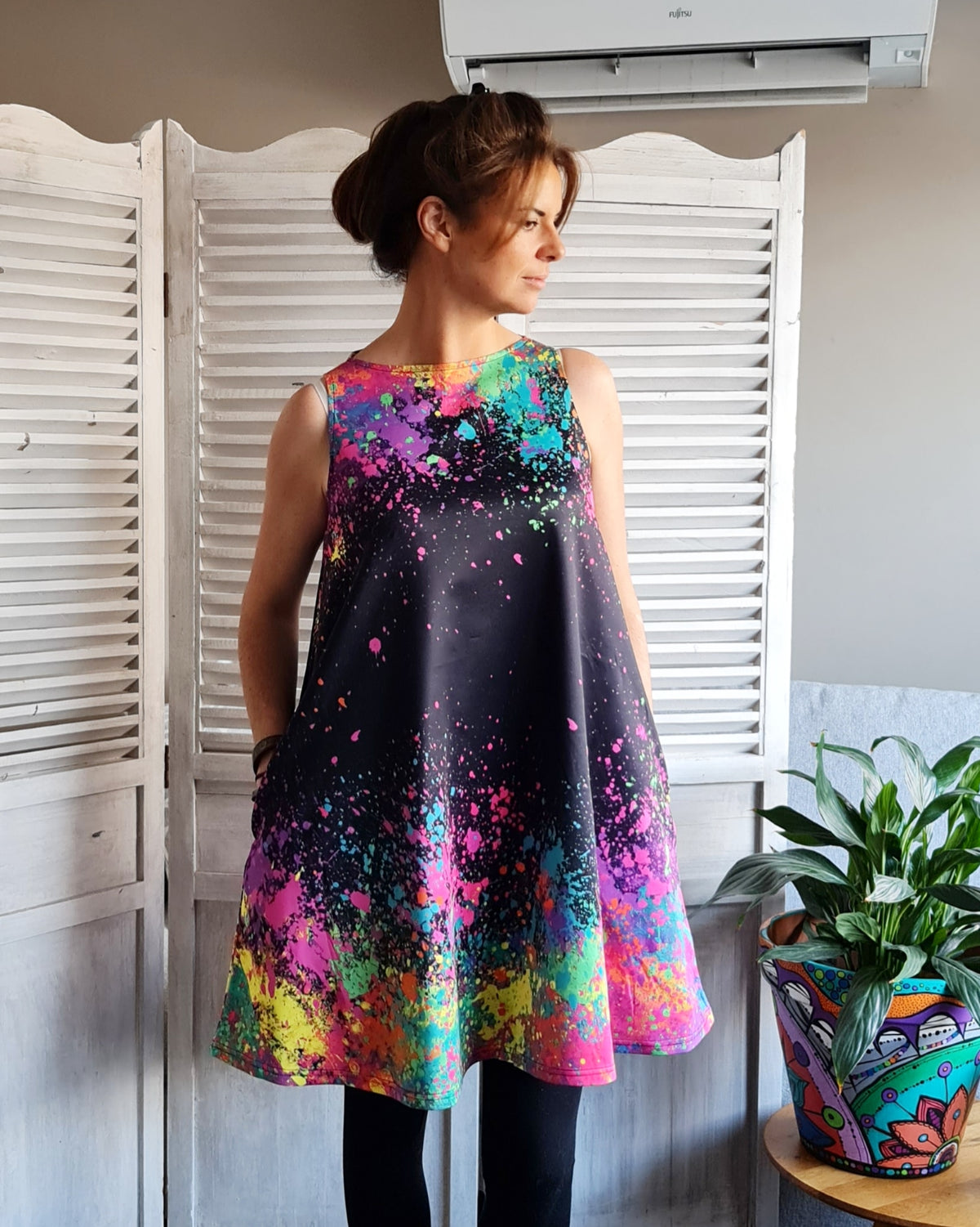 paint design dress Face Painting Dress, Flared Shift With Splatter L Coverage is approximately 35 Store Allowance 21 Silk Satin Colors:Blue 785 Royal Tight Prom Dress